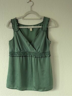 LOFT Green Polka Dot Sleeveless Wrap-Style Tank